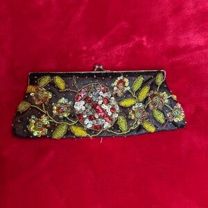 Vintage Mid-Century Beaded Floral Evening Clutch - Hand-Embellished Sequin Purse